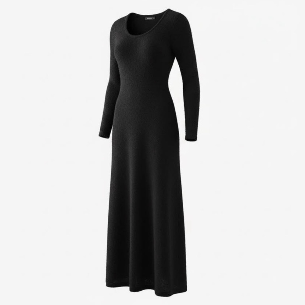 ASOS Black Terry Knit Long Sleeve Maxi Dress